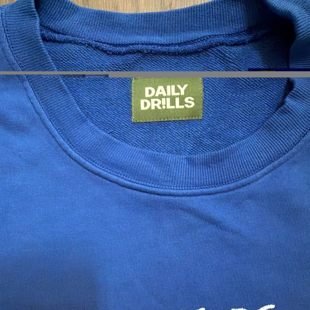 DAILY DRILLS Blue Fleece Graphic Logo Crewneck Pullover Sweatshirt Beach Large/X - Picture 4 of 7
